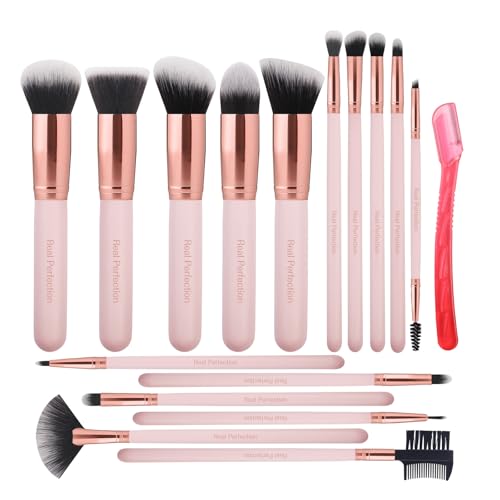 Real Perfection Makeup Brush Set 16 Pcs with 1 Eyebrow Razor…